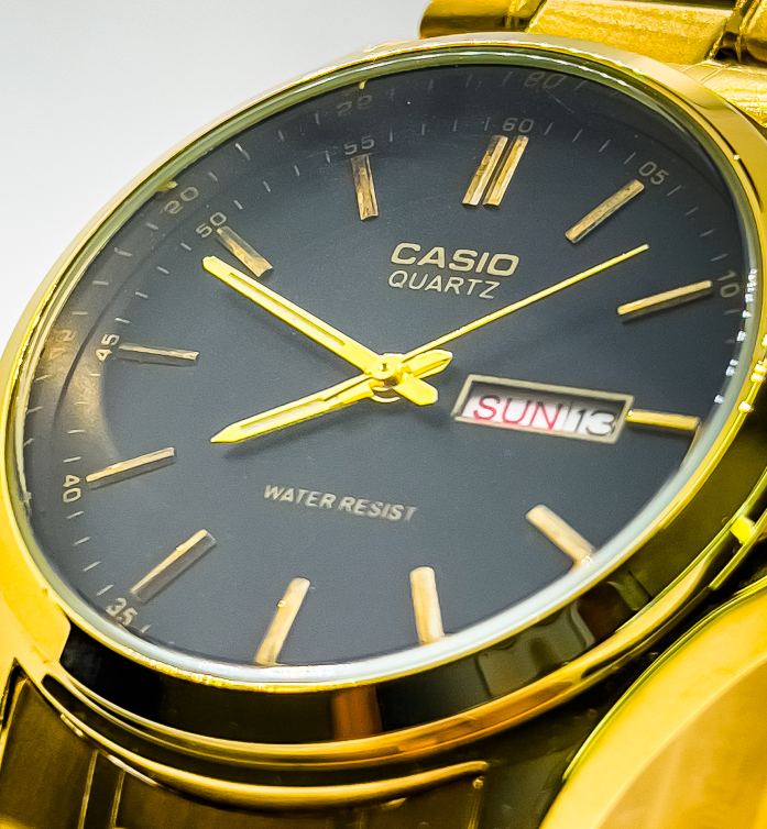 Casio Analog Watch for Men | Black with Gold Tone - Signature Seconds