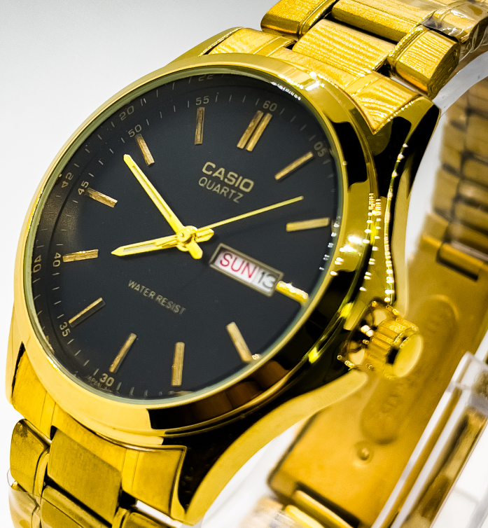 Casio Analog Watch for Men | Black with Gold Tone - Signature Seconds