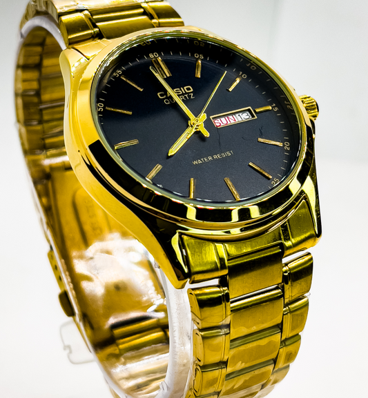 Casio Analog Watch for Men | Black with Gold Tone - Signature Seconds