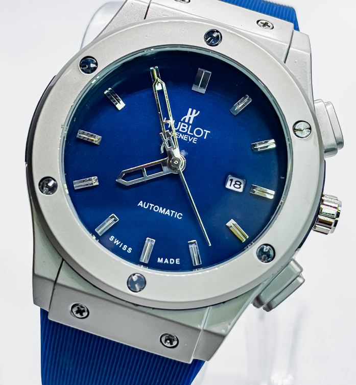 Men's Hublot Classic Fusion Chronograph Watch - Blue and Silver - Signature Seconds