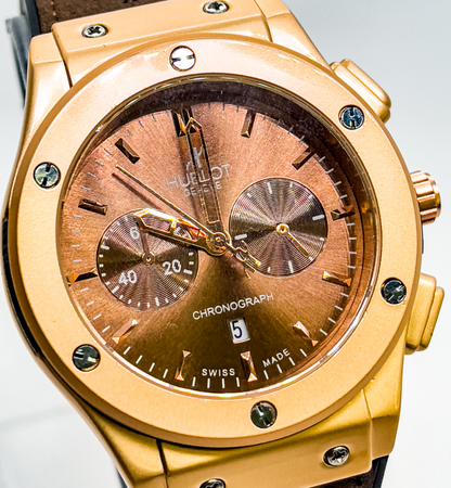 Men's Hublot Classic Fusion Chronograph Watch - Rose Gold - Signature Seconds