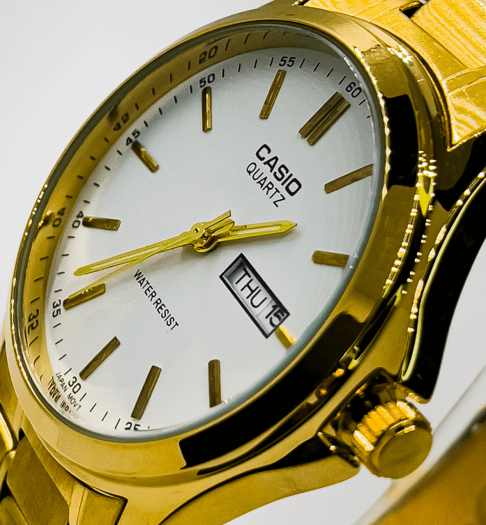 Casio Analog Watch for Men | White with Gold Tone - Signature Seconds