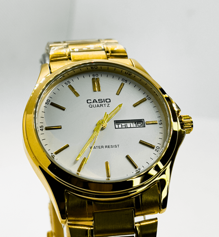 Casio Analog Watch for Men | White with Gold Tone - Signature Seconds