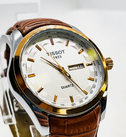 Tissot Analog Watch for Men Leather Strap | Brown With Elegant Gold - Signature Seconds