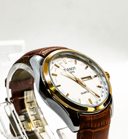 Tissot Analog Watch for Men Leather Strap | Brown With Elegant Gold - Signature Seconds