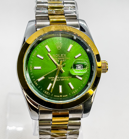 Rolex Analog Watch for Men | White and Gold with Green Dial - Signature Seconds