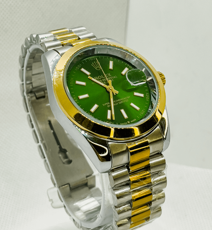 Rolex Analog Watch for Men | White and Gold with Green Dial - Signature Seconds