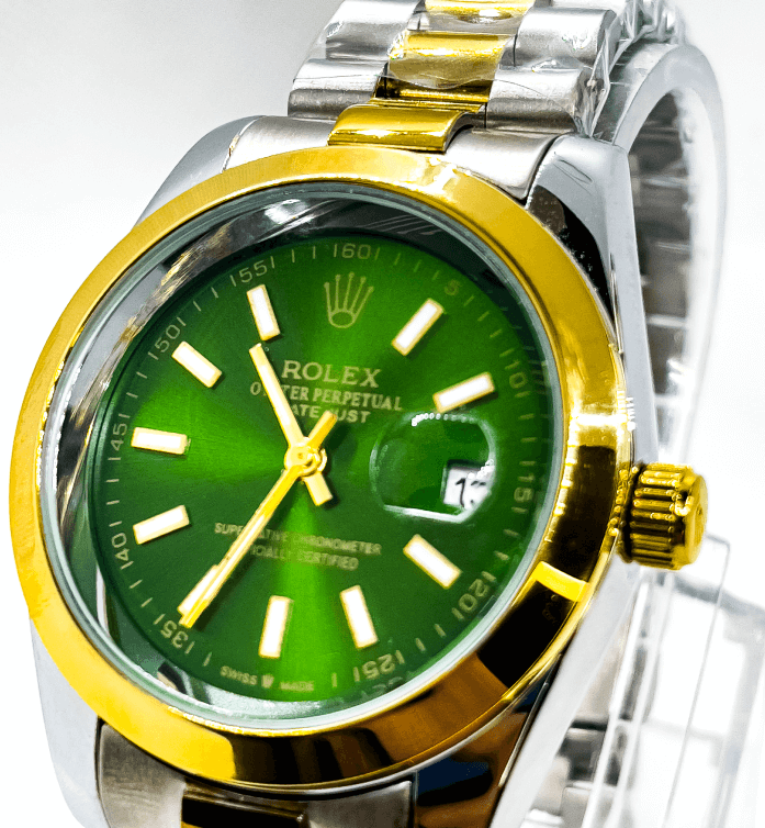 Rolex Analog Watch for Men | White and Gold with Green Dial - Signature Seconds