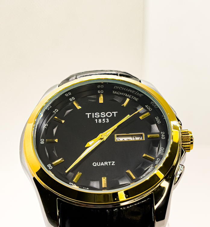 Tissot Analog Watch for Men Leather Strap | Black With Elegant Gold - Signature Seconds