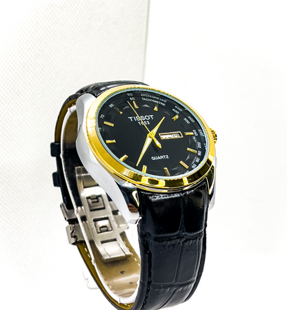 Tissot Analog Watch for Men Leather Strap | Black With Elegant Gold - Signature Seconds