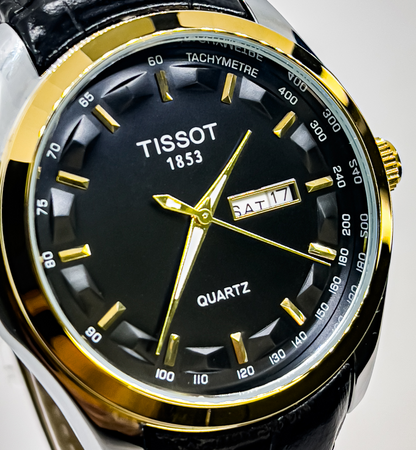 Tissot Analog Watch for Men Leather Strap | Black With Elegant Gold - Signature Seconds