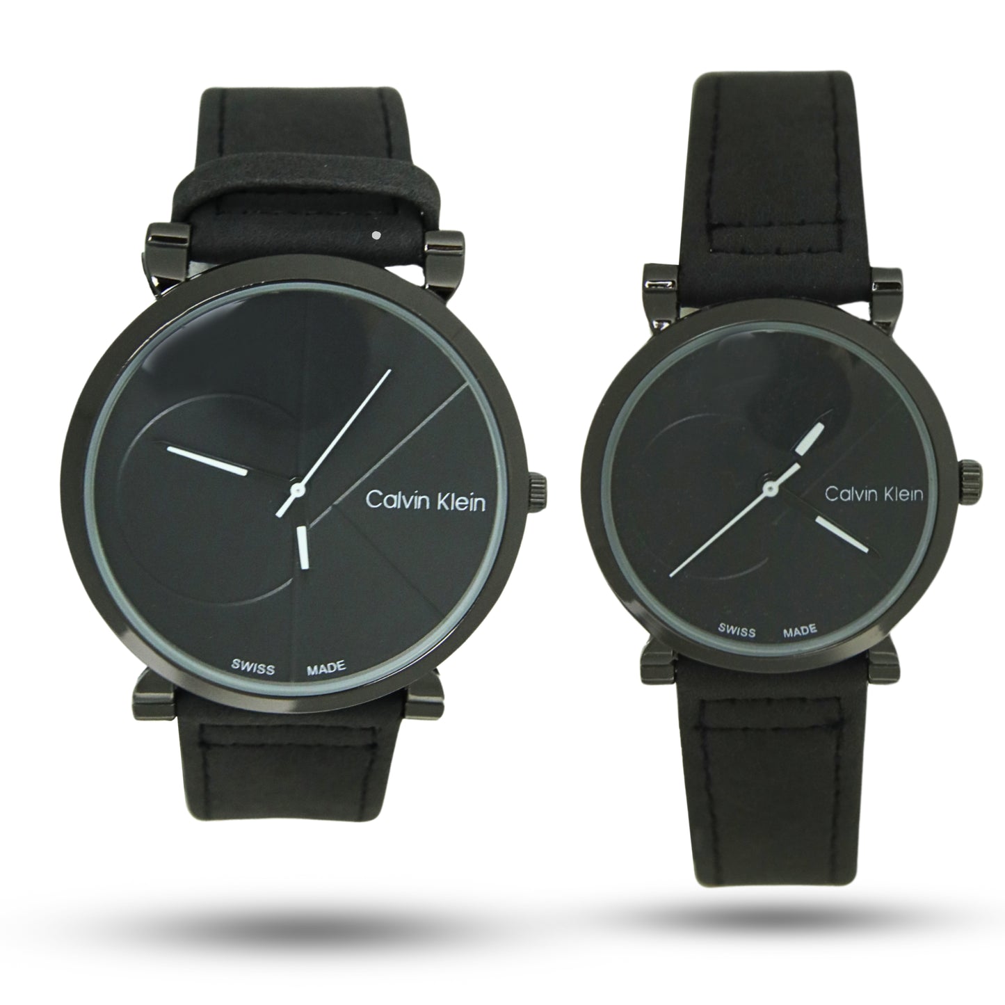 Calvin Klein Minimalist Couple Watches | Sleek Black with Leather Strap