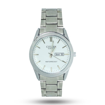 Citizen Quartz Men's Watch | Elegant Silver with Off-White Dial